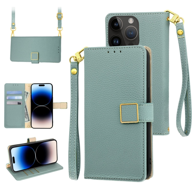 Crossbody Litchi Texture Square Buckle Leather Phone Case, For iPhone 14, For iPhone 14 Pro, For iPhone 14 Pro Max