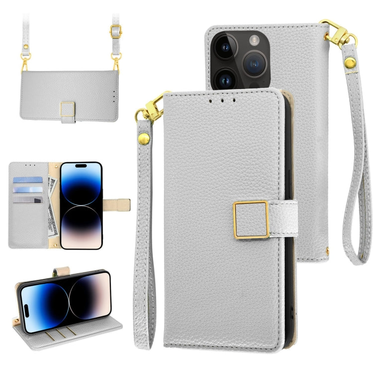 Crossbody Litchi Texture Square Buckle Leather Phone Case, For iPhone 14, For iPhone 14 Pro, For iPhone 14 Pro Max