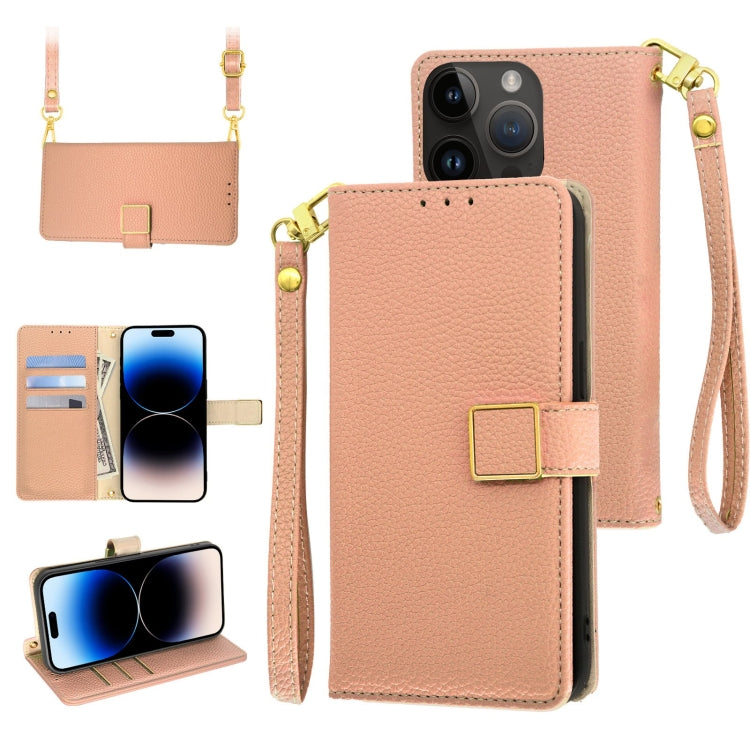Crossbody Litchi Texture Square Buckle Leather Phone Case, For iPhone 14, For iPhone 14 Pro, For iPhone 14 Pro Max