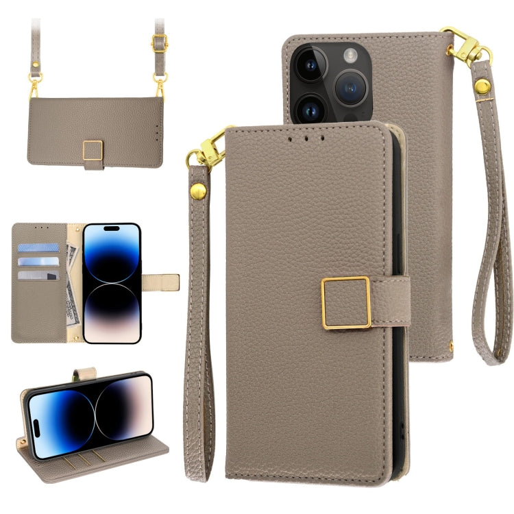 Crossbody Litchi Texture Square Buckle Leather Phone Case, For iPhone 14, For iPhone 14 Pro, For iPhone 14 Pro Max