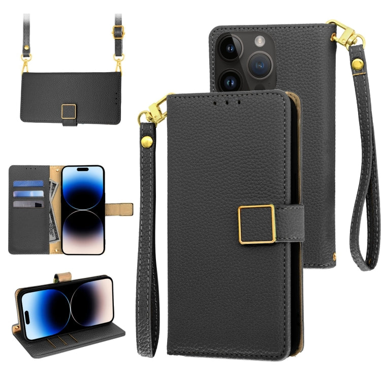 Crossbody Litchi Texture Square Buckle Leather Phone Case, For iPhone 14, For iPhone 14 Pro, For iPhone 14 Pro Max
