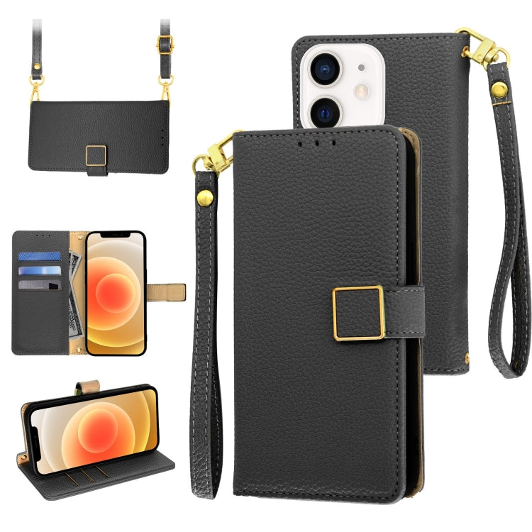 Crossbody Litchi Texture Square Buckle Leather Phone Case, For iPhone 13 mini, For iPhone 12 / 12 Pro, For iPhone 12 Pro Max