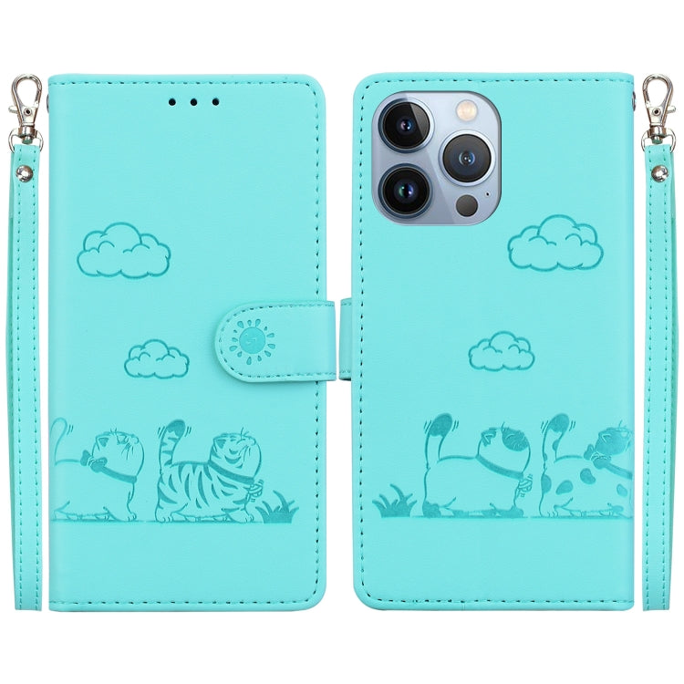 Cute Cats RFID Leather Phone Case, For iPhone 15, For iPhone 14 Plus, For iPhone 14, For iPhone 14 Pro