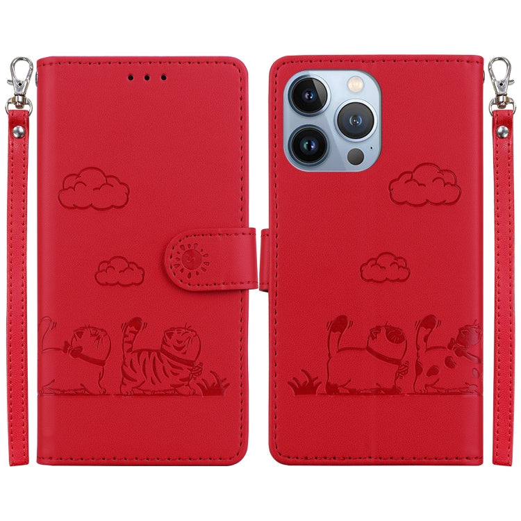 Cute Cats RFID Leather Phone Case, For iPhone 15, For iPhone 14 Plus, For iPhone 14, For iPhone 14 Pro