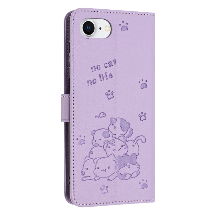 Embossed Kitten Phone Leather Case with Lanyard, For iPhone 17 Pro Max, For iPhone 17 Pro, For iPhone 17, For iPhone 17 Air