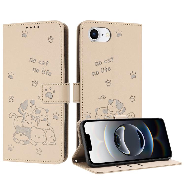 Embossed Kitten Phone Leather Case with Lanyard, For iPhone 17 Pro Max, For iPhone 17 Pro, For iPhone 17, For iPhone 17 Air