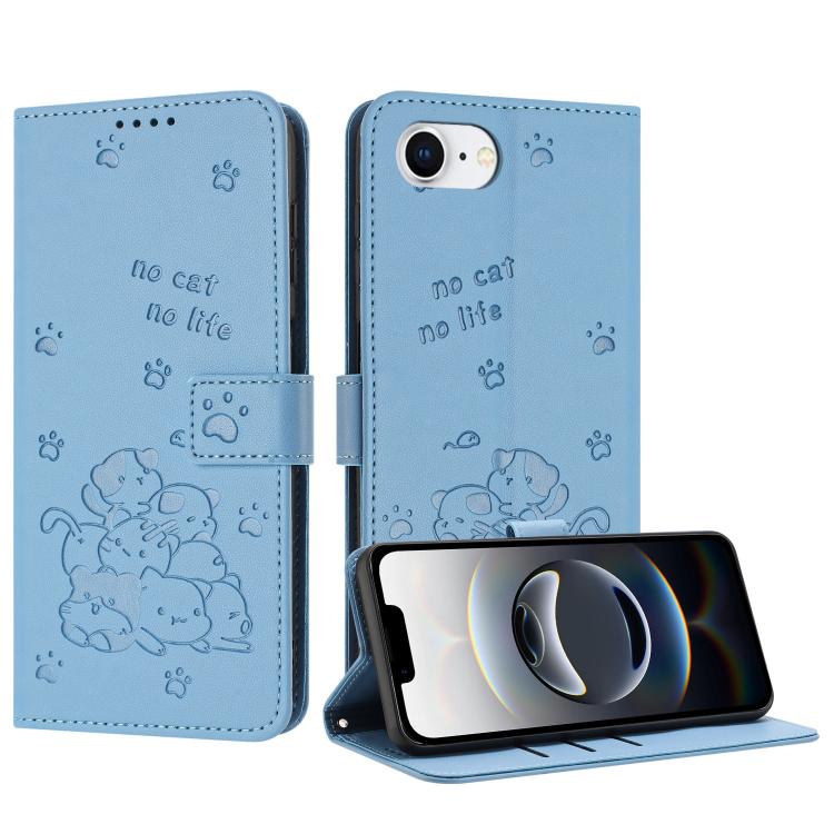 Embossed Kitten Phone Leather Case with Lanyard, For iPhone 17 Pro Max, For iPhone 17 Pro, For iPhone 17, For iPhone 17 Air