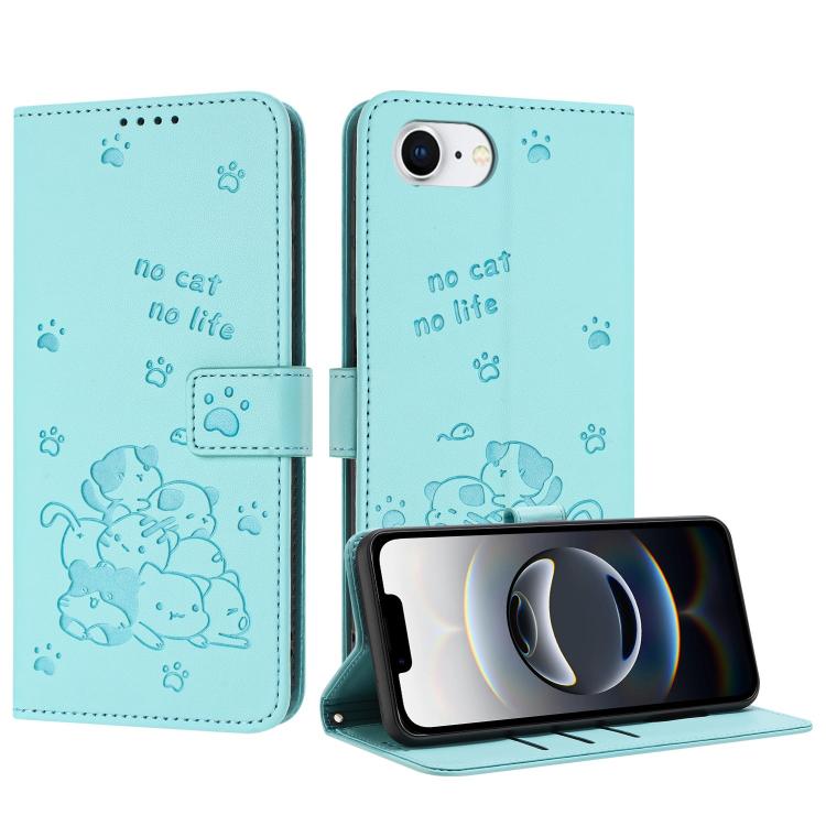 Embossed Kitten Phone Leather Case with Lanyard, For iPhone 17 Pro Max, For iPhone 17 Pro, For iPhone 17, For iPhone 17 Air