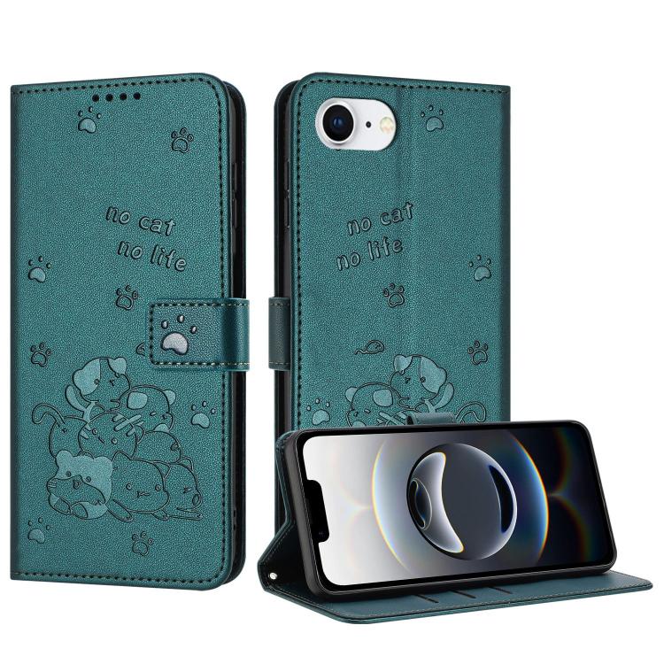 Embossed Kitten Phone Leather Case with Lanyard, For iPhone 17 Pro Max, For iPhone 17 Pro, For iPhone 17, For iPhone 17 Air
