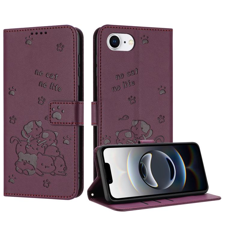 Embossed Kitten Phone Leather Case with Lanyard, For iPhone 17 Pro Max, For iPhone 17 Pro, For iPhone 17, For iPhone 17 Air
