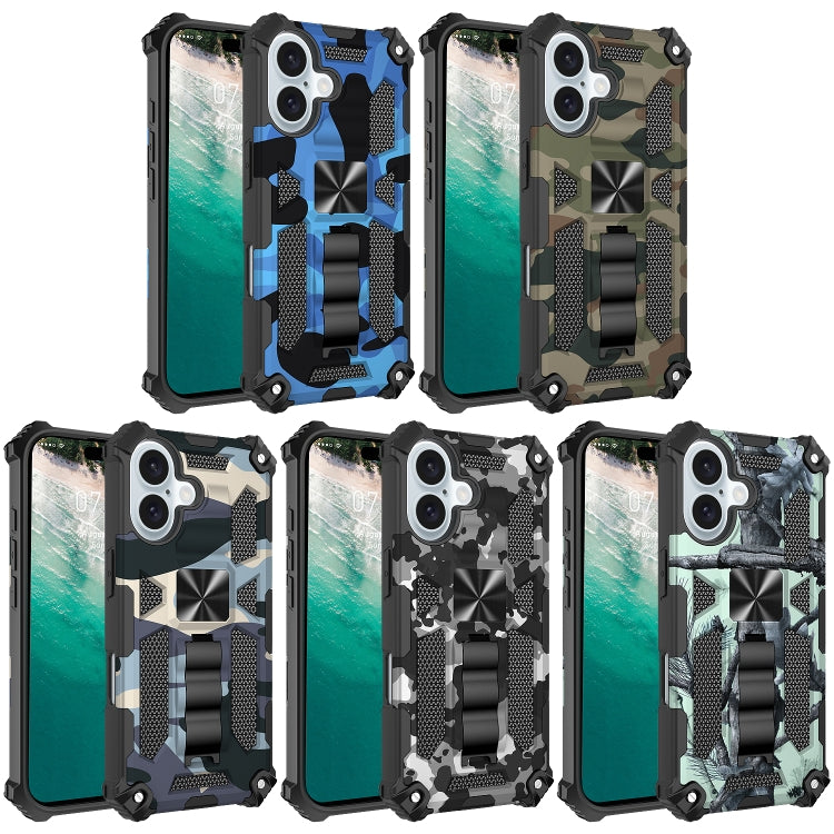 Camouflage Armor Kickstand TPU Hybrid PC Magnetic Phone Case, For iPhone 16
