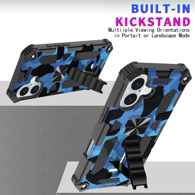 Camouflage Armor Kickstand TPU Hybrid PC Magnetic Phone Case, For iPhone 16