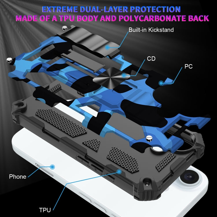 Camouflage Armor Kickstand TPU Hybrid PC Magnetic Phone Case, For iPhone 16