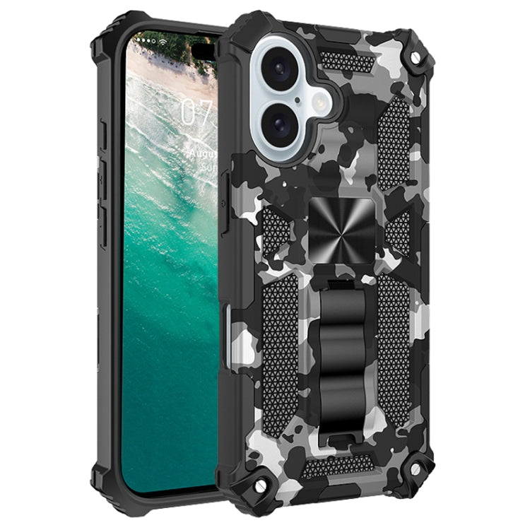 Camouflage Armor Kickstand TPU Hybrid PC Magnetic Phone Case, For iPhone 16