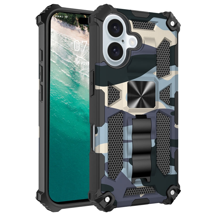 Camouflage Armor Kickstand TPU Hybrid PC Magnetic Phone Case, For iPhone 16
