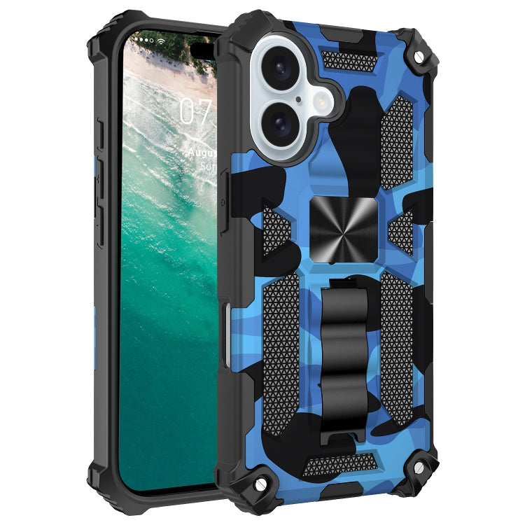 Camouflage Armor Kickstand TPU Hybrid PC Magnetic Phone Case, For iPhone 16
