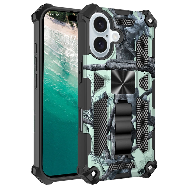 Camouflage Armor Kickstand TPU Hybrid PC Magnetic Phone Case, For iPhone 16