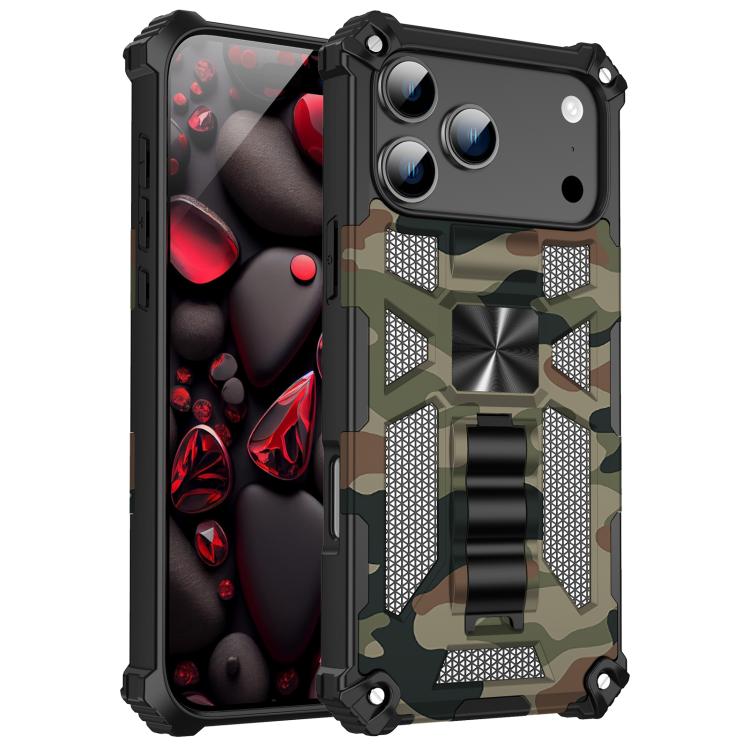 Camouflage Armor Kickstand TPU Hybrid PC Magnetic Phone Case, For iPhone 16e, For iPhone 16 Pro Max, For iPhone 16 Pro, For iPhone 16 Plus