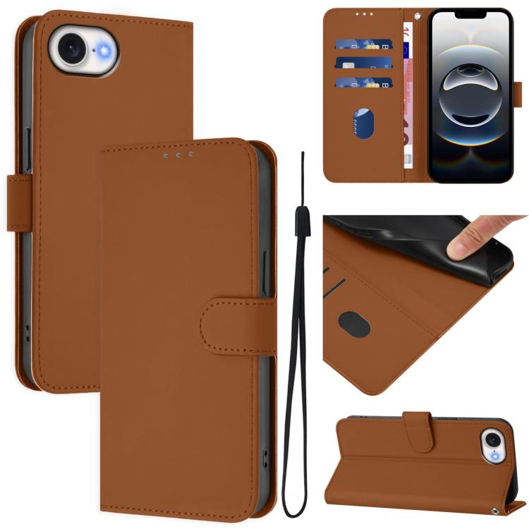 Skin Feel Solid Color Leather Phone Case with Lanyard, For iPhone 16 Pro Max