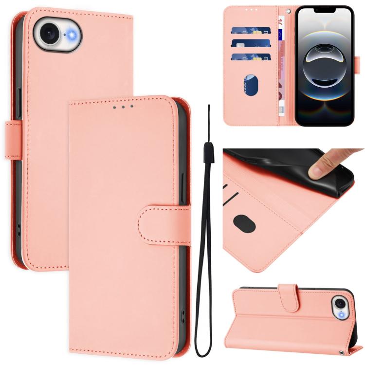 Skin Feel Solid Color Leather Phone Case with Lanyard, For iPhone 16 Pro Max
