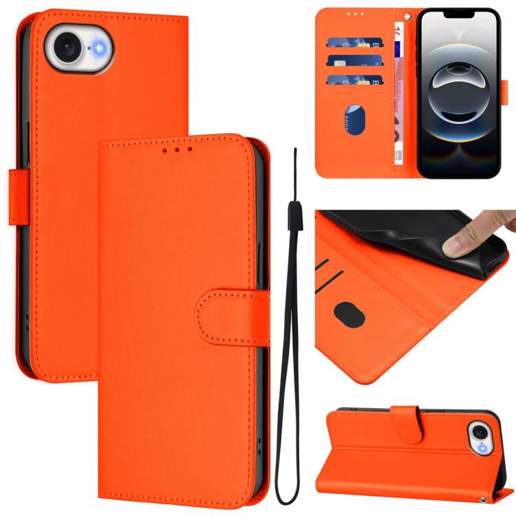 Skin Feel Solid Color Leather Phone Case with Lanyard, For iPhone 16 Pro Max