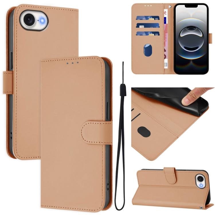 Skin Feel Solid Color Leather Phone Case with Lanyard, For iPhone 16 Pro Max