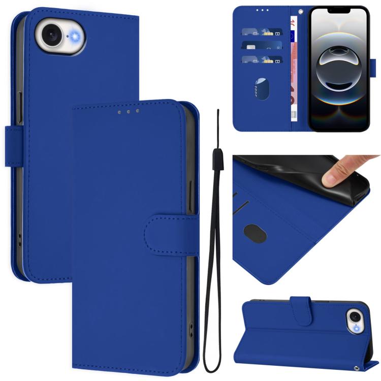Skin Feel Solid Color Leather Phone Case with Lanyard, For iPhone 16 Pro Max