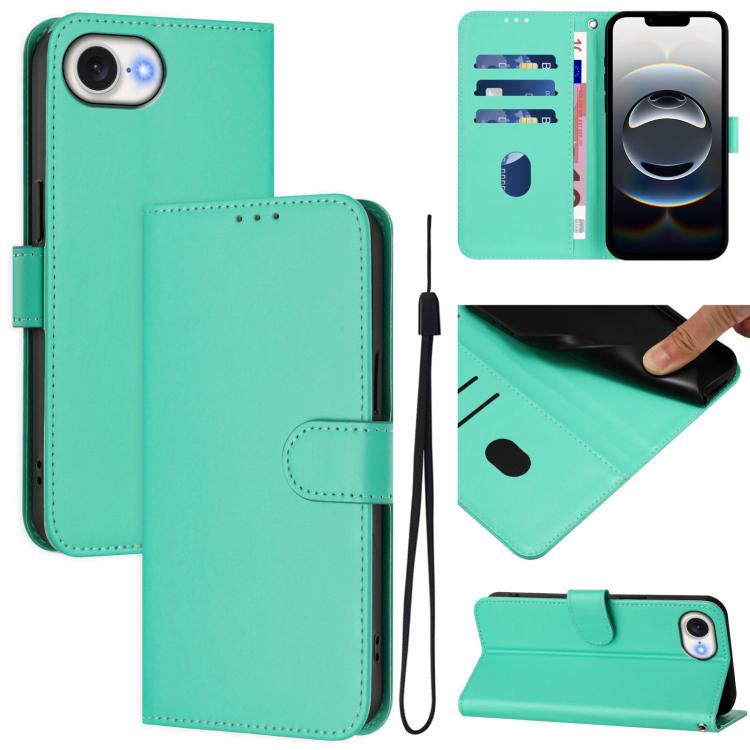 Skin Feel Solid Color Leather Phone Case with Lanyard, For iPhone 16 Pro Max