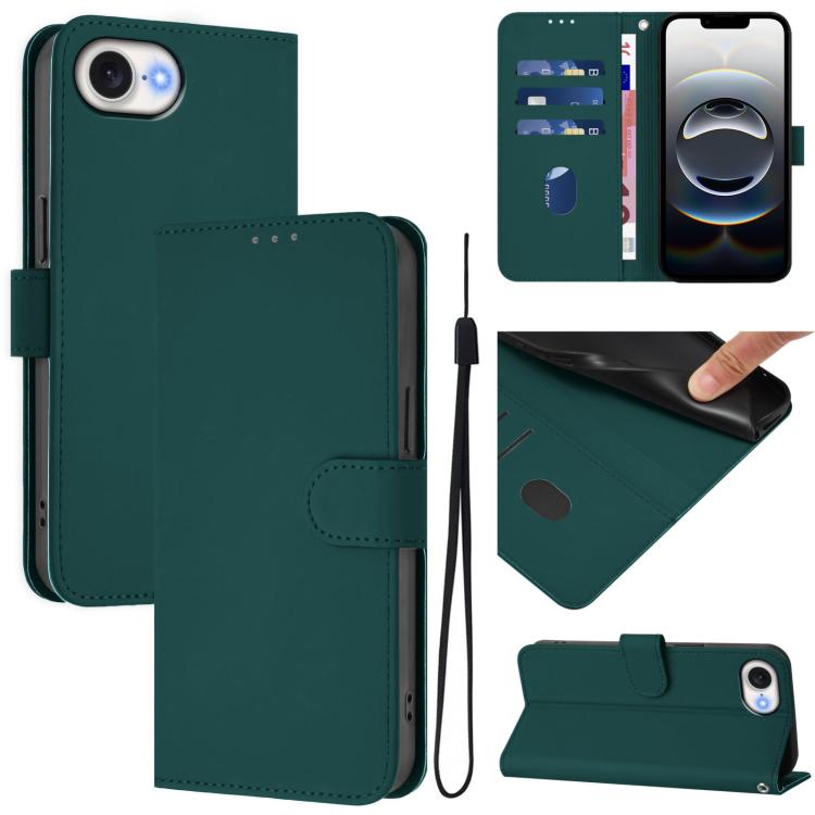 Skin Feel Solid Color Leather Phone Case with Lanyard, For iPhone 16 Pro Max