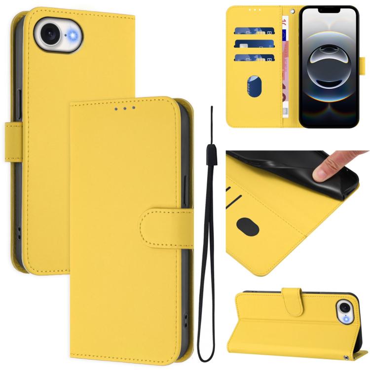 Skin Feel Solid Color Leather Phone Case with Lanyard, For iPhone 16 Pro Max