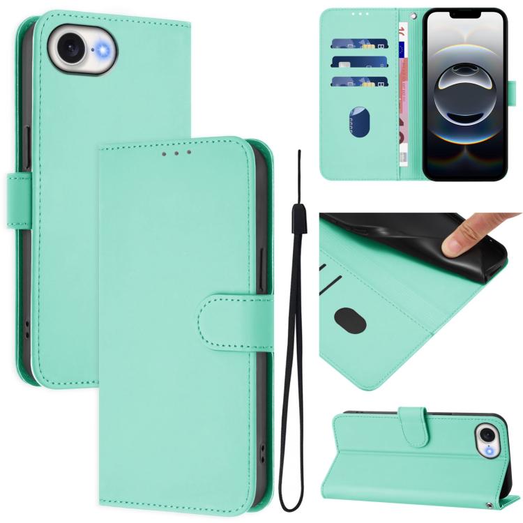 Skin Feel Solid Color Leather Phone Case with Lanyard, For iPhone 16 Pro Max