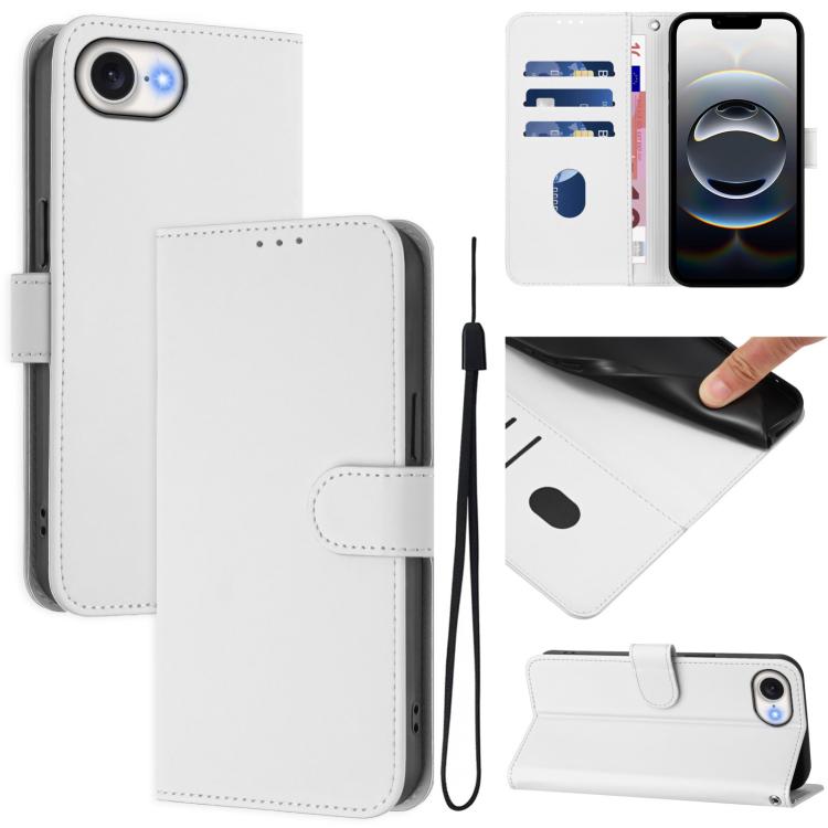 Skin Feel Solid Color Leather Phone Case with Lanyard, For iPhone 16 Pro Max