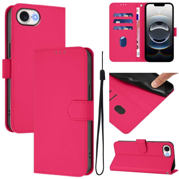 Skin Feel Solid Color Leather Phone Case with Lanyard, For iPhone 16 Pro Max
