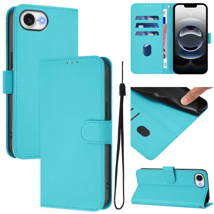 Skin Feel Solid Color Leather Phone Case with Lanyard, For iPhone 16 Pro Max