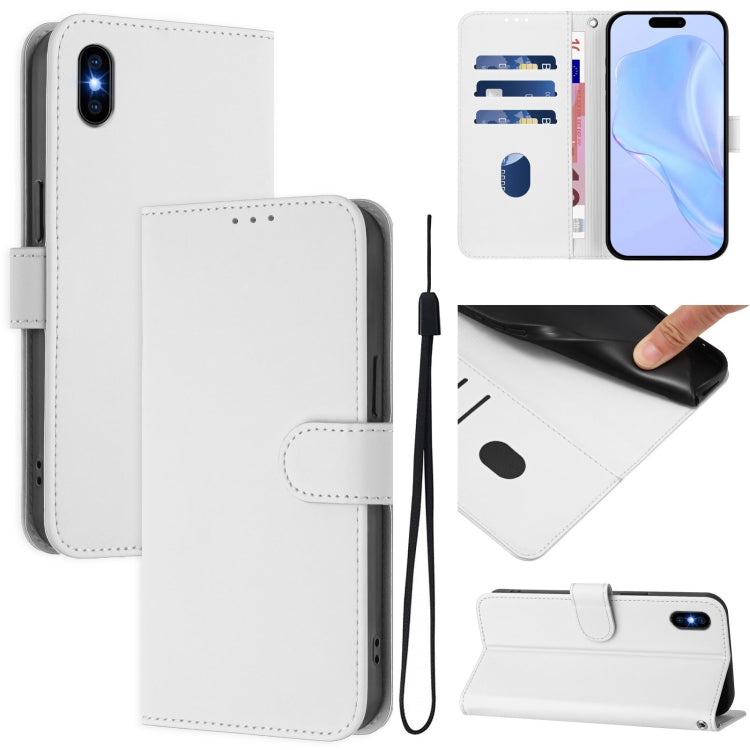 Skin Feel Solid Color Leather Phone Case with Lanyard, For iPhone XS Max
