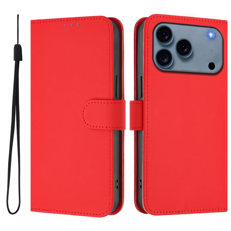 Skin Feel Solid Color Leather Phone Case with Lanyard, For iPhone 16 Plus