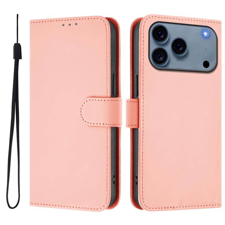 Skin Feel Solid Color Leather Phone Case with Lanyard, For iPhone 16 Plus