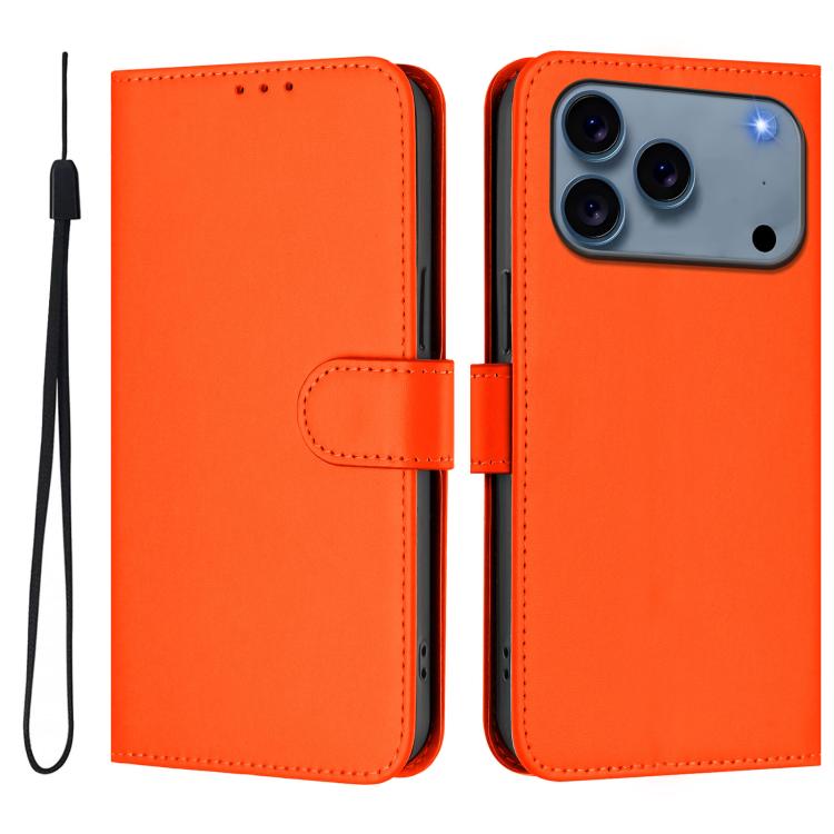 Skin Feel Solid Color Leather Phone Case with Lanyard, For iPhone 16 Plus