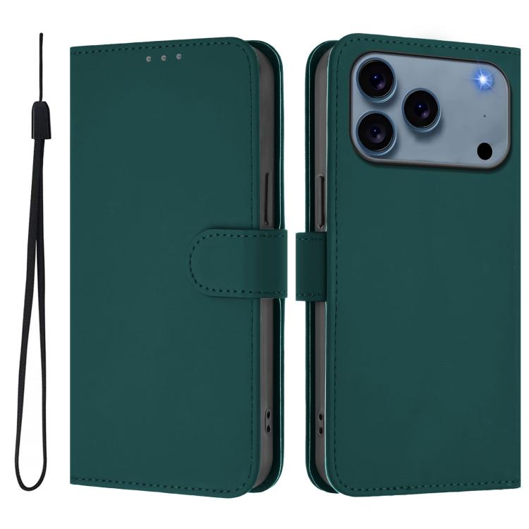 Skin Feel Solid Color Leather Phone Case with Lanyard, For iPhone 16 Plus
