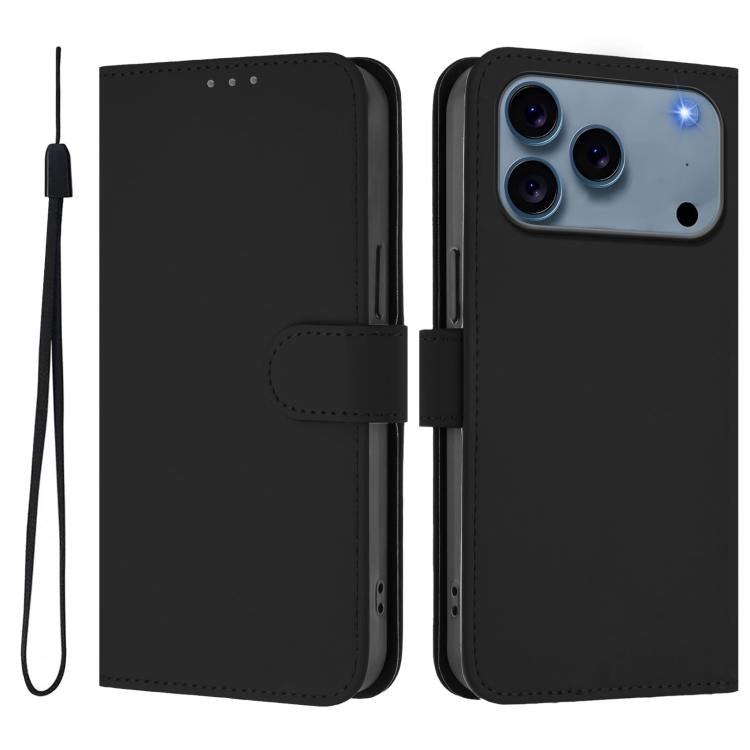 Skin Feel Solid Color Leather Phone Case with Lanyard, For iPhone 16 Plus