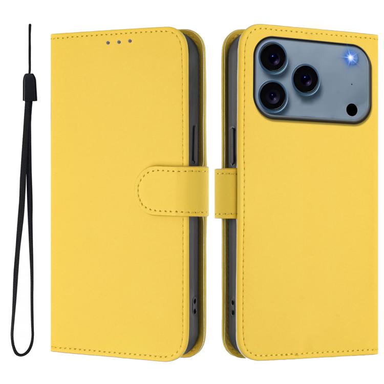 Skin Feel Solid Color Leather Phone Case with Lanyard, For iPhone 16 Plus