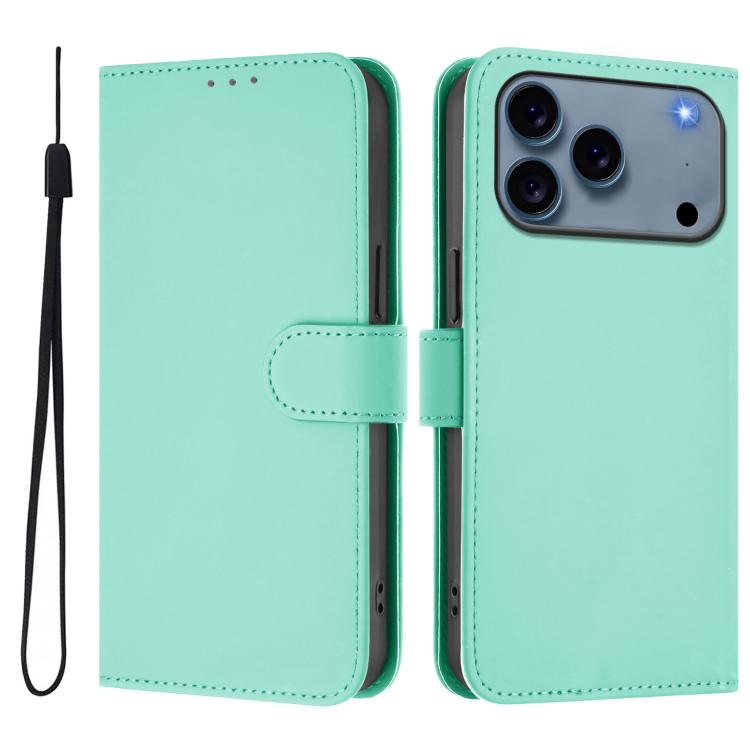 Skin Feel Solid Color Leather Phone Case with Lanyard, For iPhone 16 Plus
