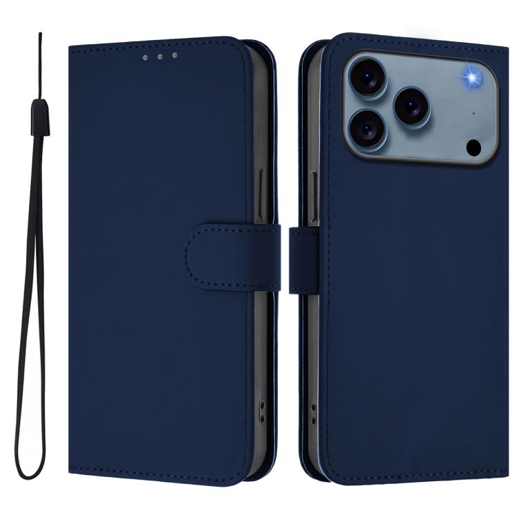 Skin Feel Solid Color Leather Phone Case with Lanyard, For iPhone 16 Plus