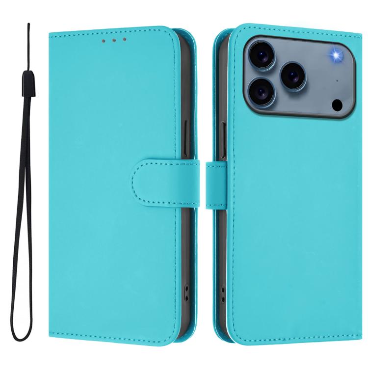 Skin Feel Solid Color Leather Phone Case with Lanyard, For iPhone 16 Plus