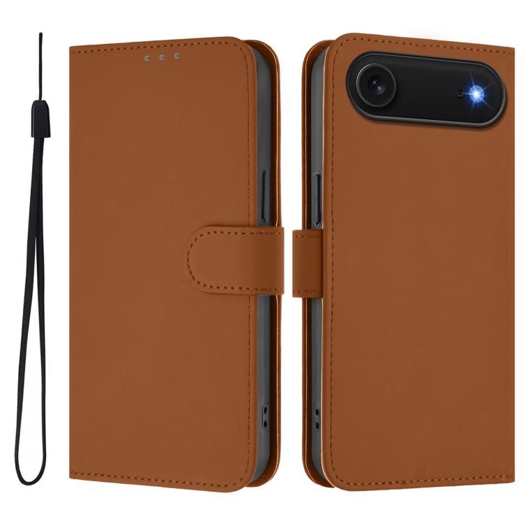Skin Feel Solid Color Leather Phone Case with Lanyard, iPhone 16e