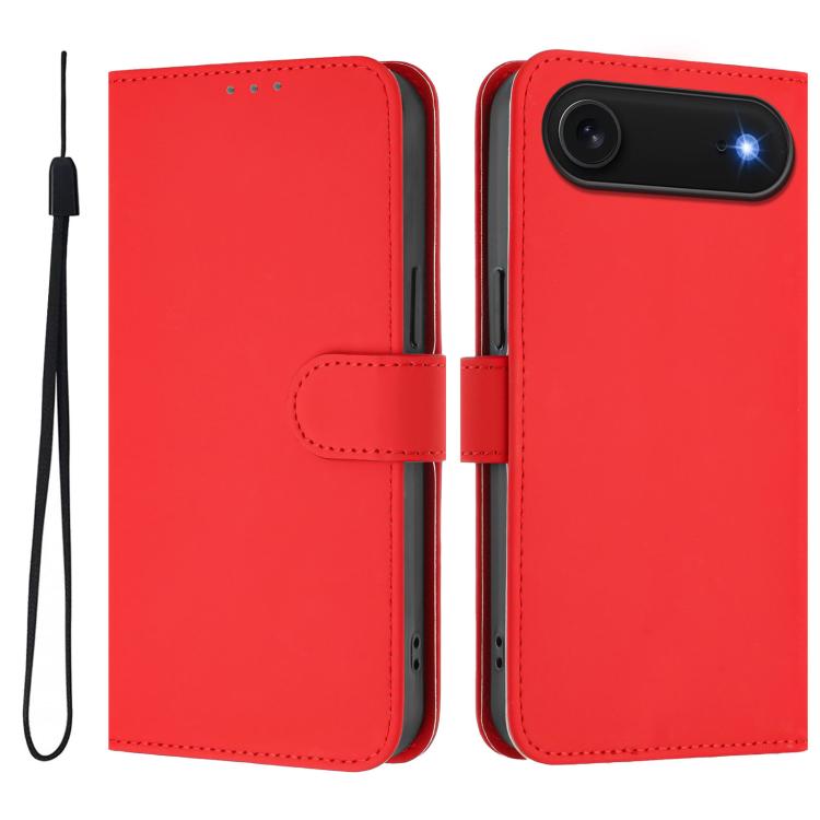 Skin Feel Solid Color Leather Phone Case with Lanyard, iPhone 16e
