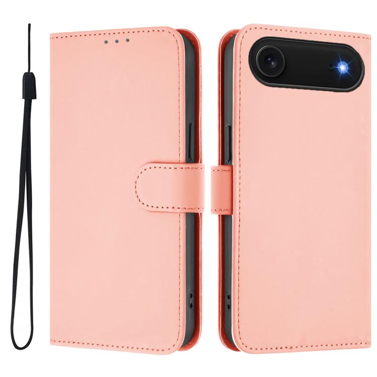Skin Feel Solid Color Leather Phone Case with Lanyard, iPhone 16e