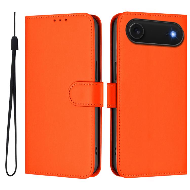 Skin Feel Solid Color Leather Phone Case with Lanyard, iPhone 16e
