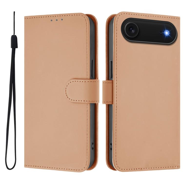 Skin Feel Solid Color Leather Phone Case with Lanyard, iPhone 16e
