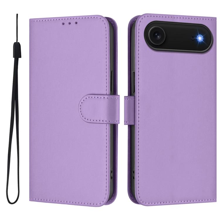 Skin Feel Solid Color Leather Phone Case with Lanyard, iPhone 16e
